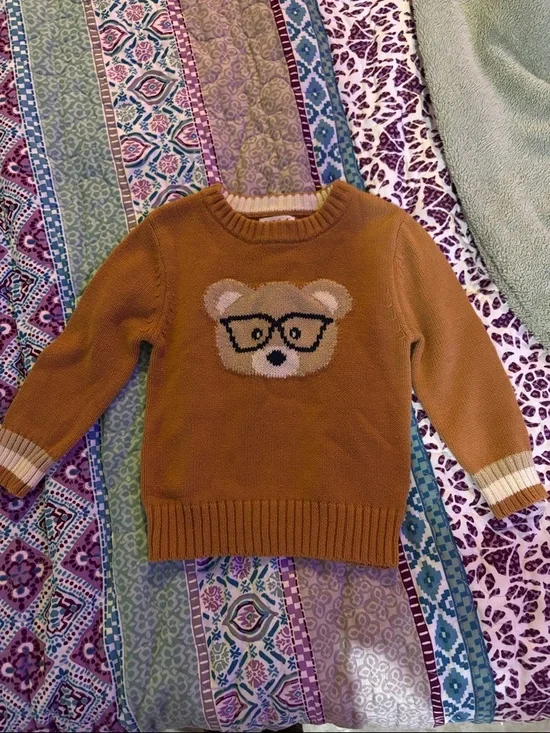 Cat & Jack Brown Bear Sweater with Glasses - Picture 1 of 4
